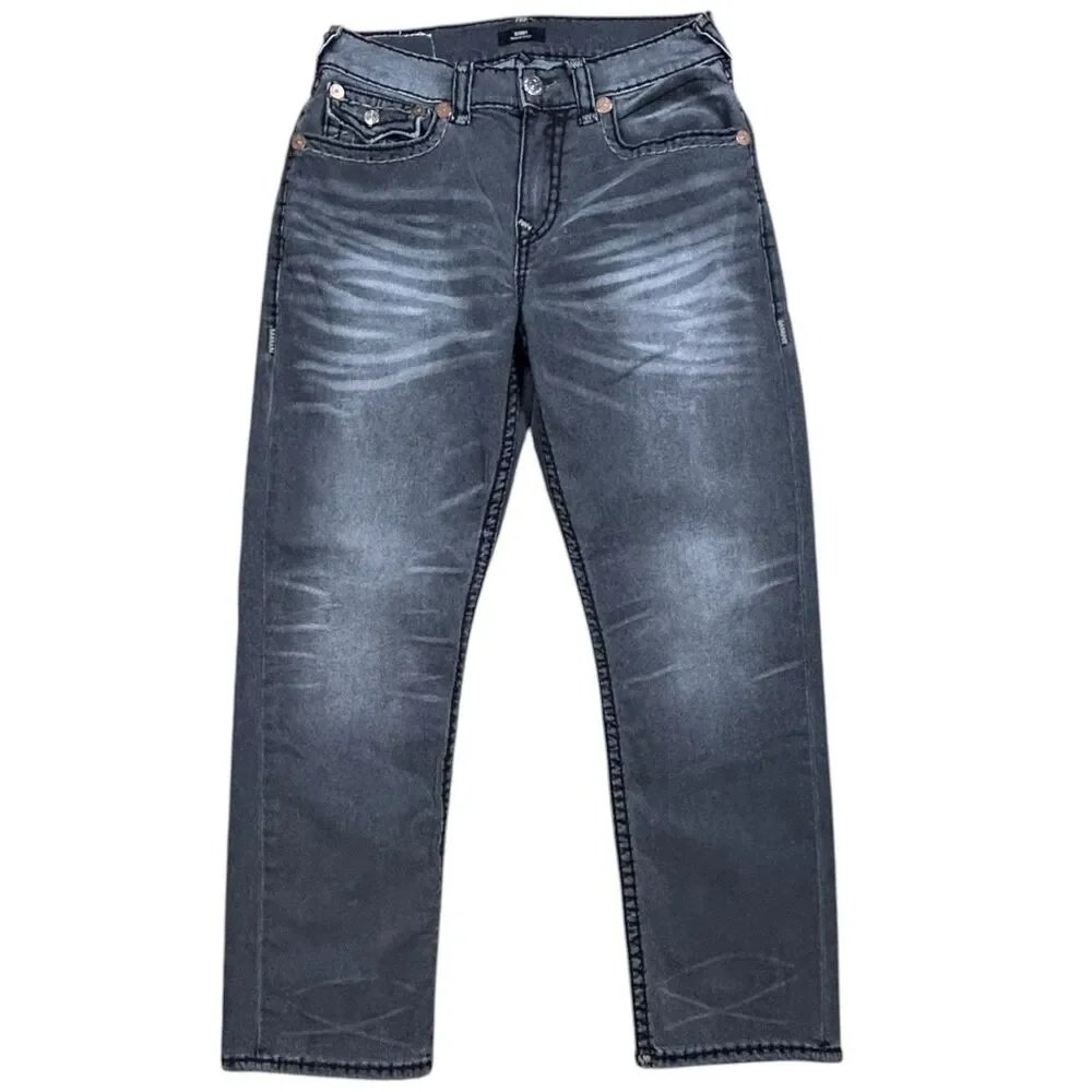 True Religion Men’s 32 Relaxed Baggy Super T Flap Jeans Grey Wash Stitch Denim